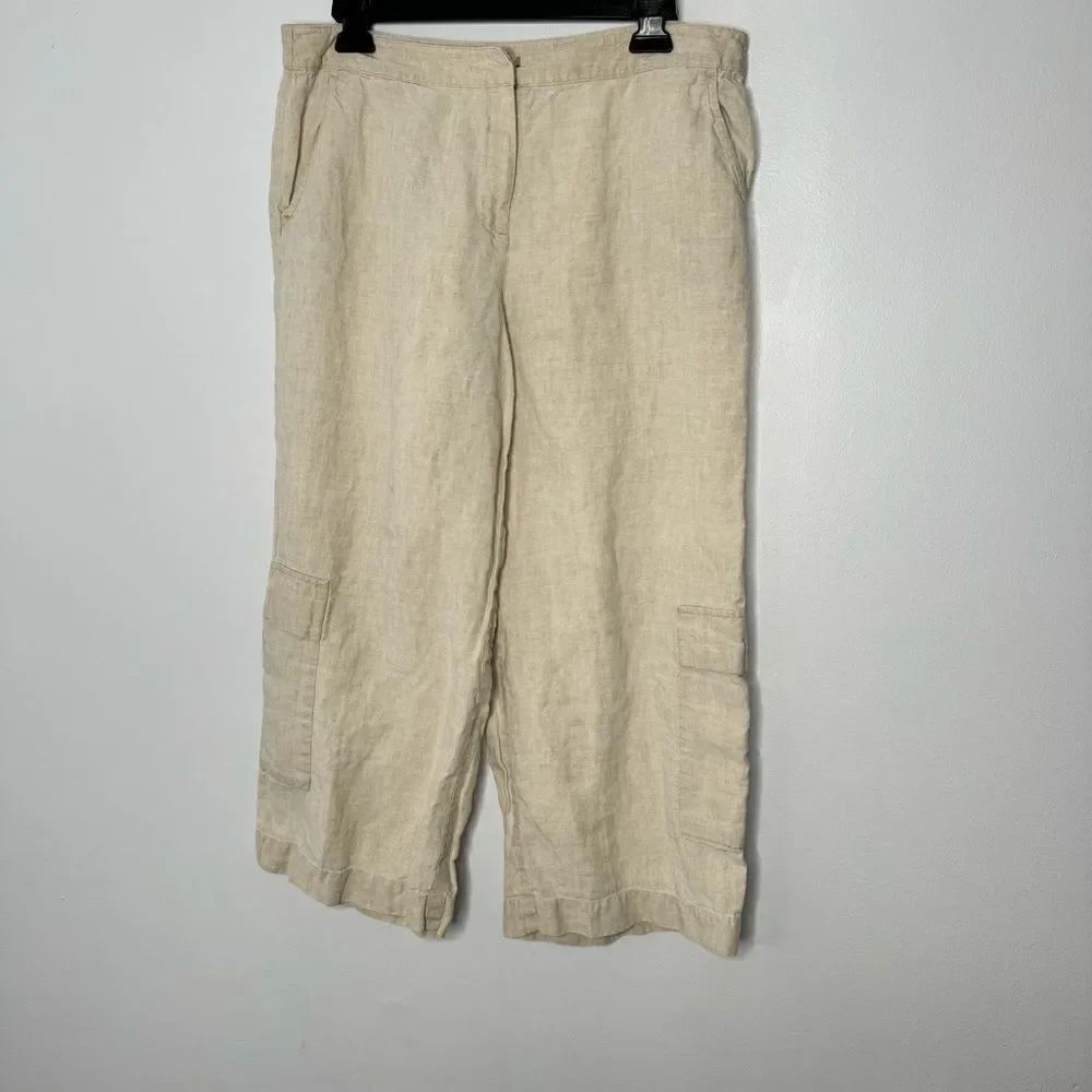 Eileen Fisher cream wide leg linen pants size medium